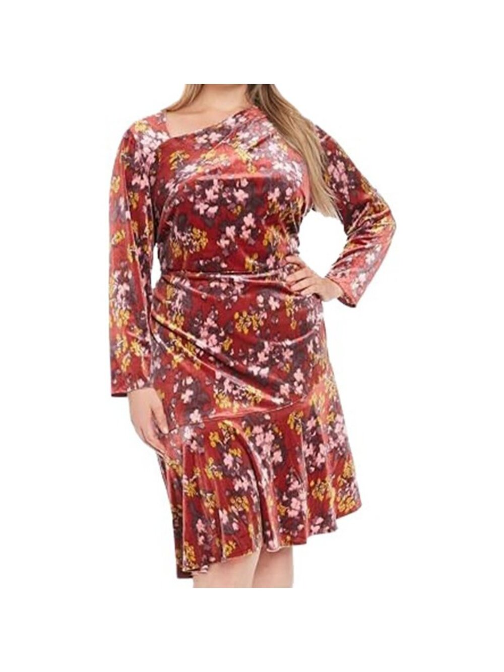 London Times Floral Velvet Asymmetrical Red Multicolor Size 18 NWT